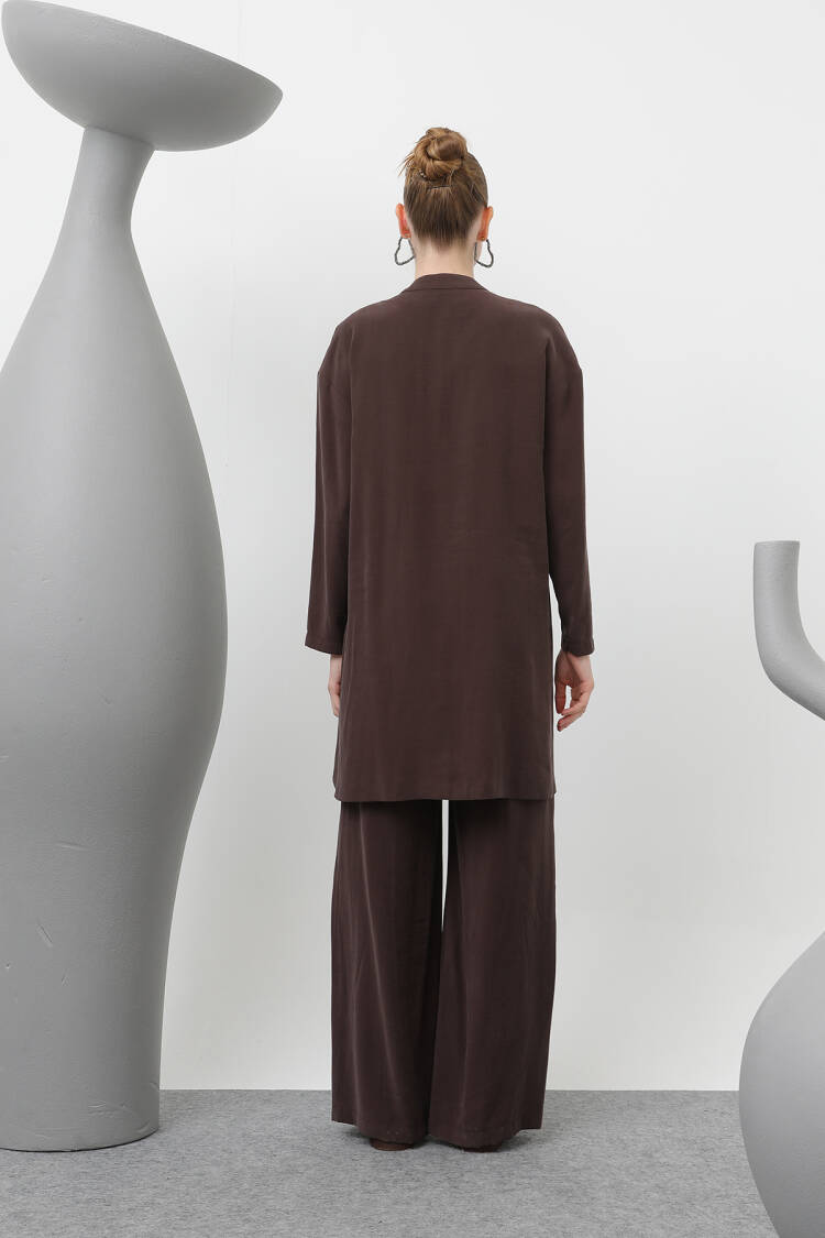 Judge Collar Patchwork Button Detailed Trouser Suit