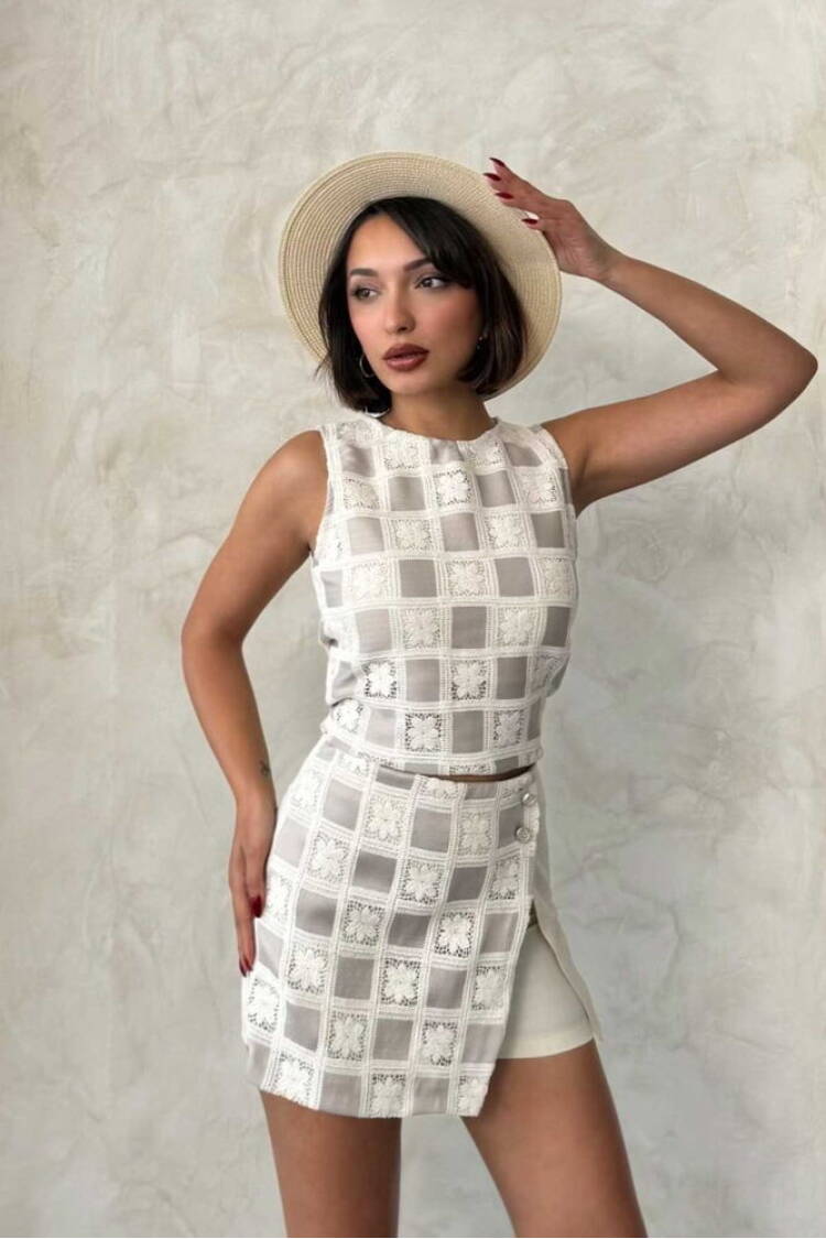 Lace Detailed Square Pattern Shorts Skirt - Topshow - Globality Store - Women Clothes Wholesale Turkey