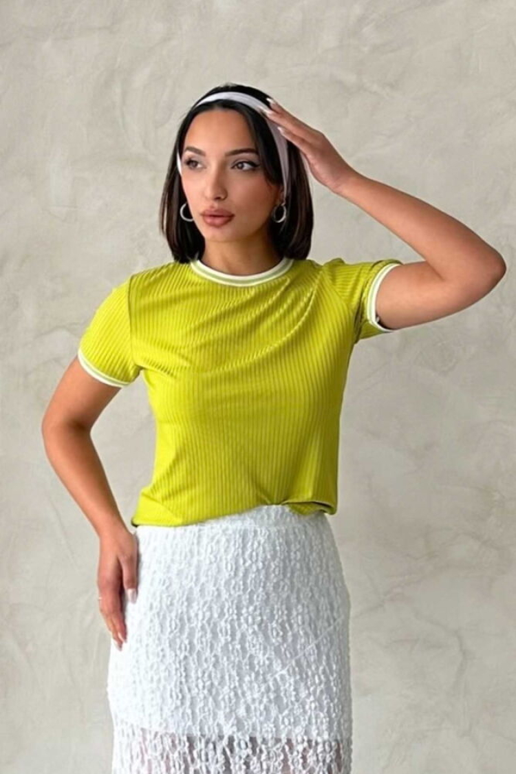 Fistick Cream Crew Neck Wholesale T-Shirt - Topshow - Globality Store - Women Clothes Wholesale Turkey