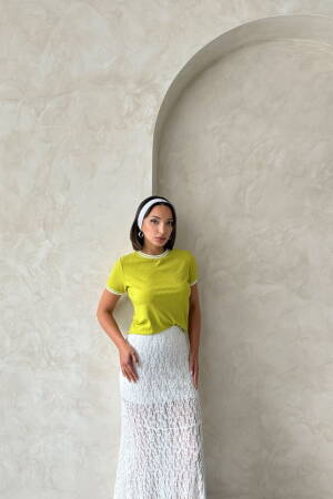 Fistick Cream Crew Neck Wholesale T-Shirt - Topshow - Globality Store - Women Clothes Wholesale Turkey