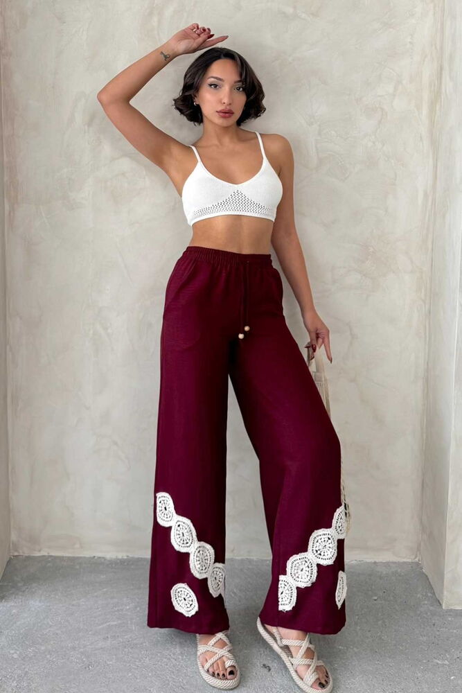 Lace-up Trousers - Burgundy - Topshow - Globality Store - Women Clothes Wholesale Turkey