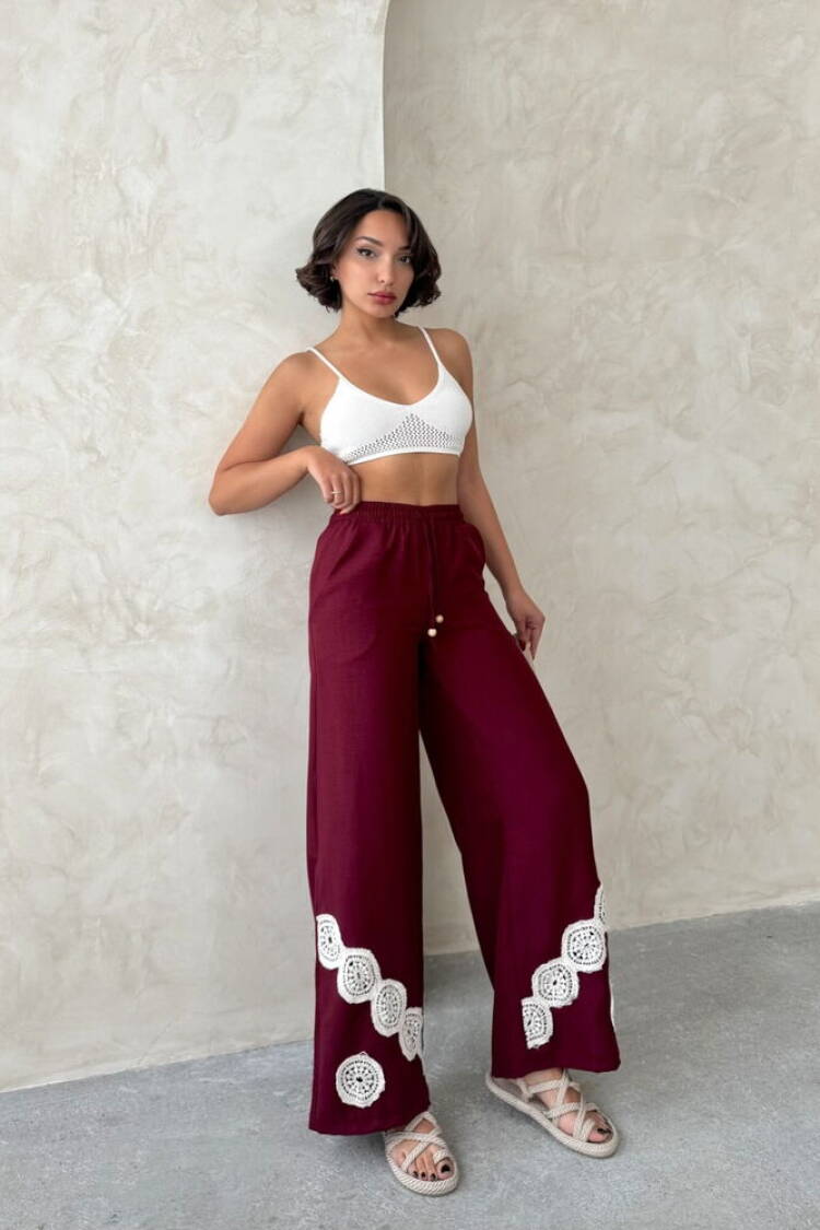 Lace-up Trousers - Burgundy