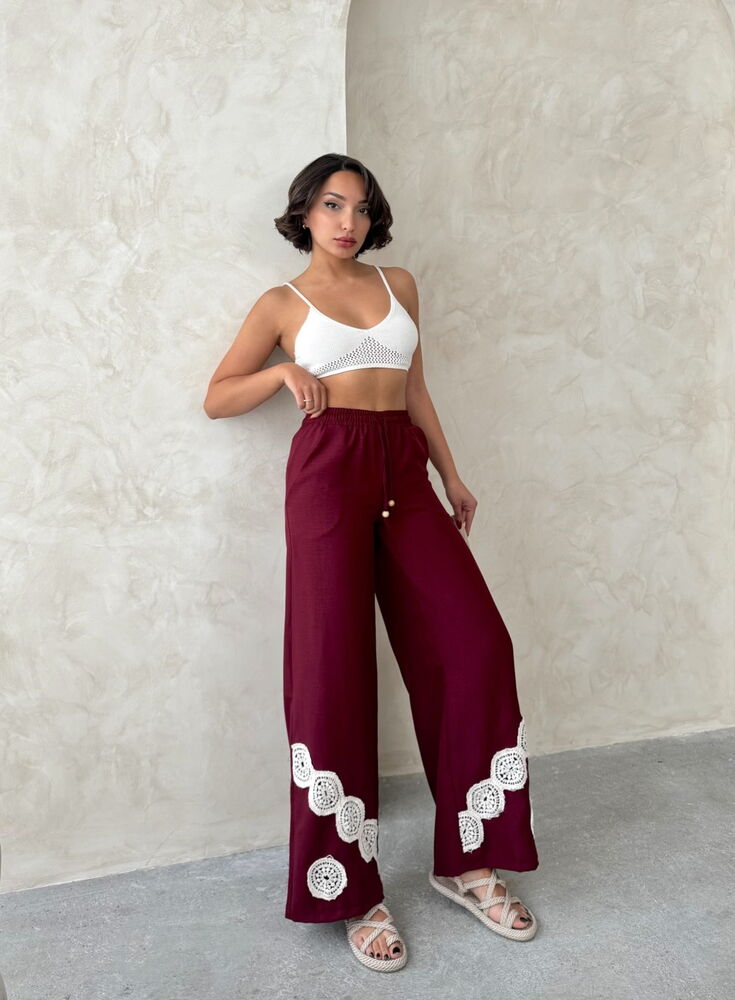 Lace-up Trousers - Burgundy