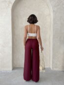 Lace-up Trousers - Burgundy - Topshow - Globality Store - Women Clothes Wholesale Turkey