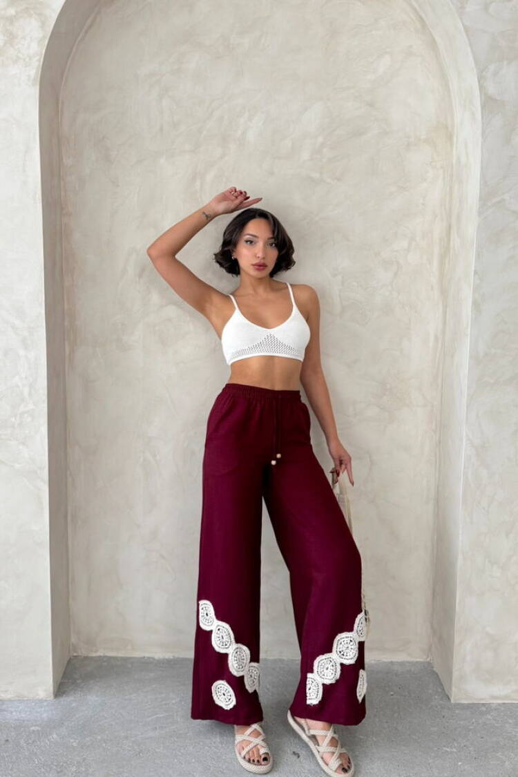 Lace-up Trousers - Burgundy