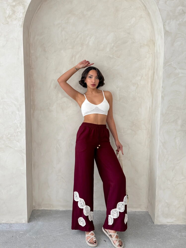 Lace-up Trousers - Burgundy