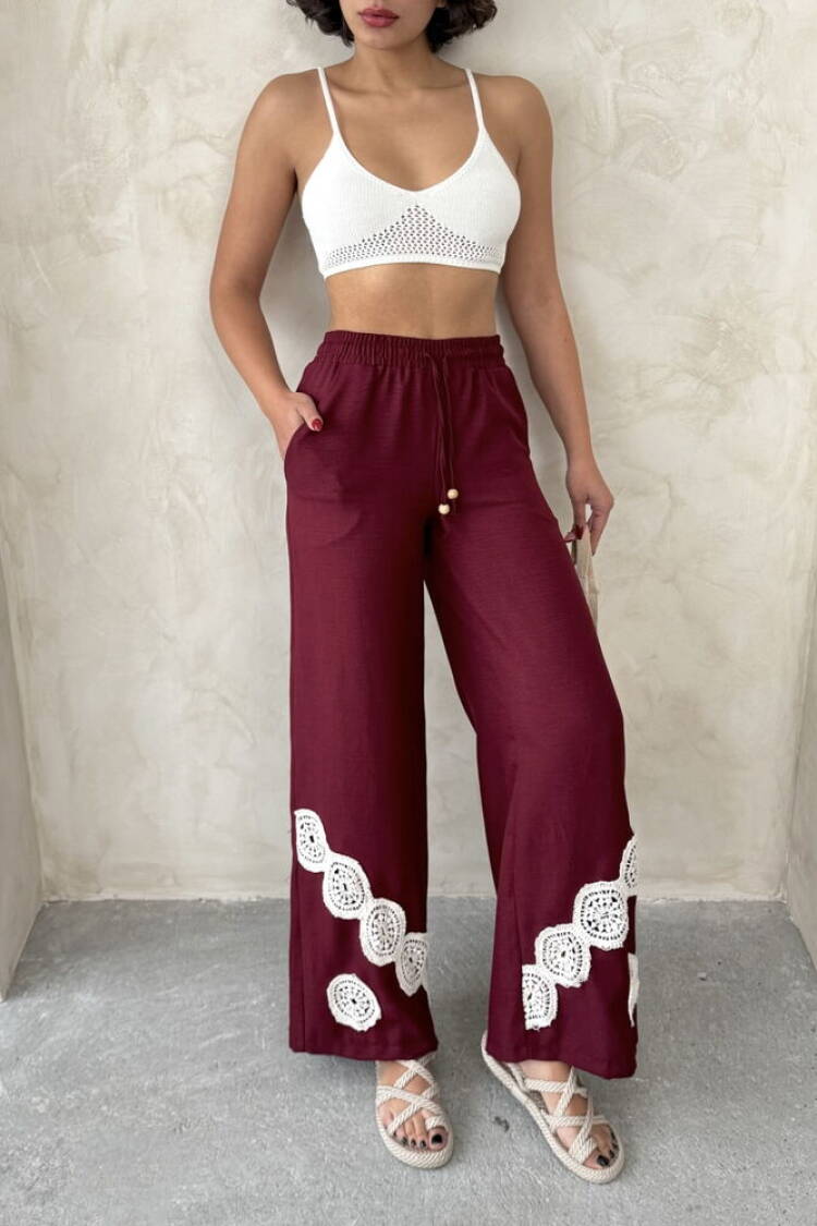 Lace-up Trousers - Burgundy