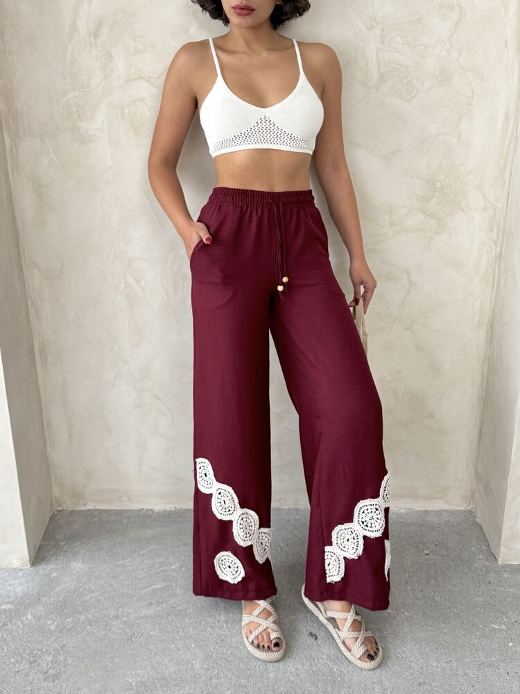 Lace-up Trousers - Burgundy