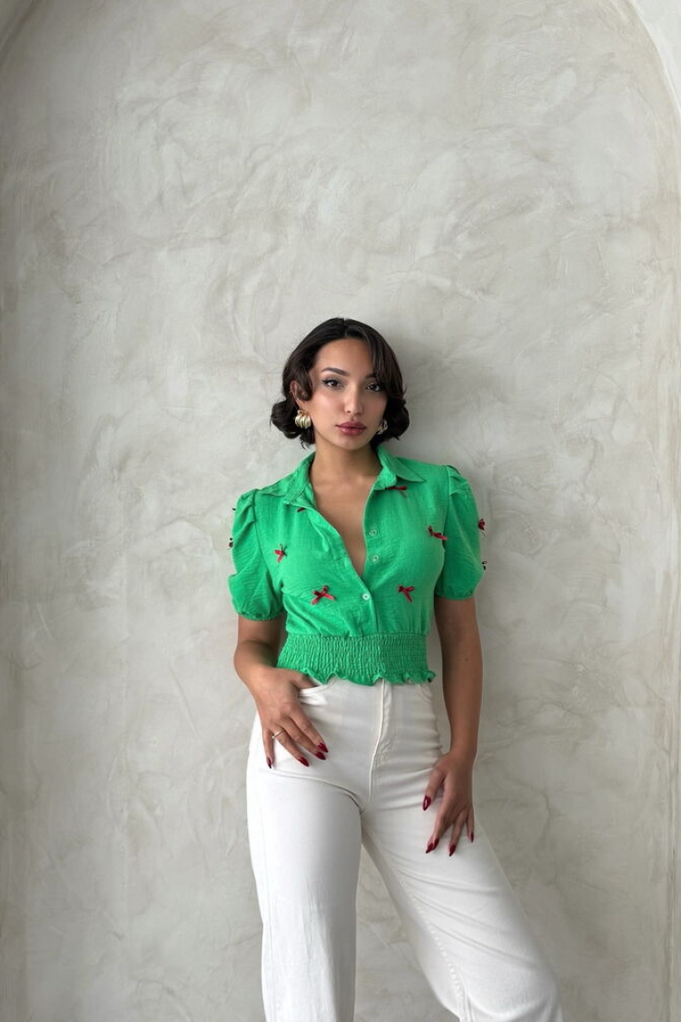 D 2409-1 Linen Shirt With Bow