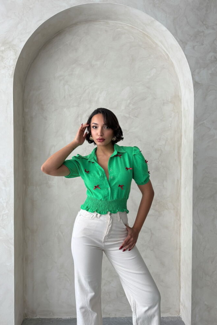 D 2409-1 Linen Shirt With Bow
