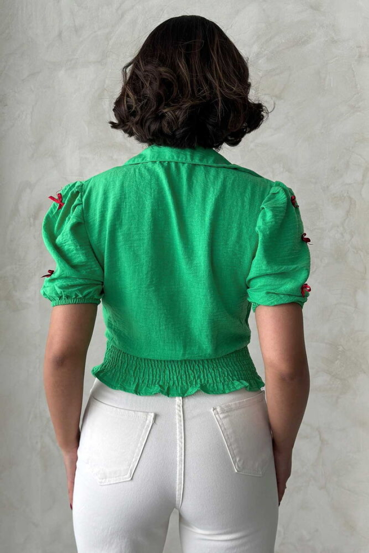 D 2409-1 Linen Shirt With Bow