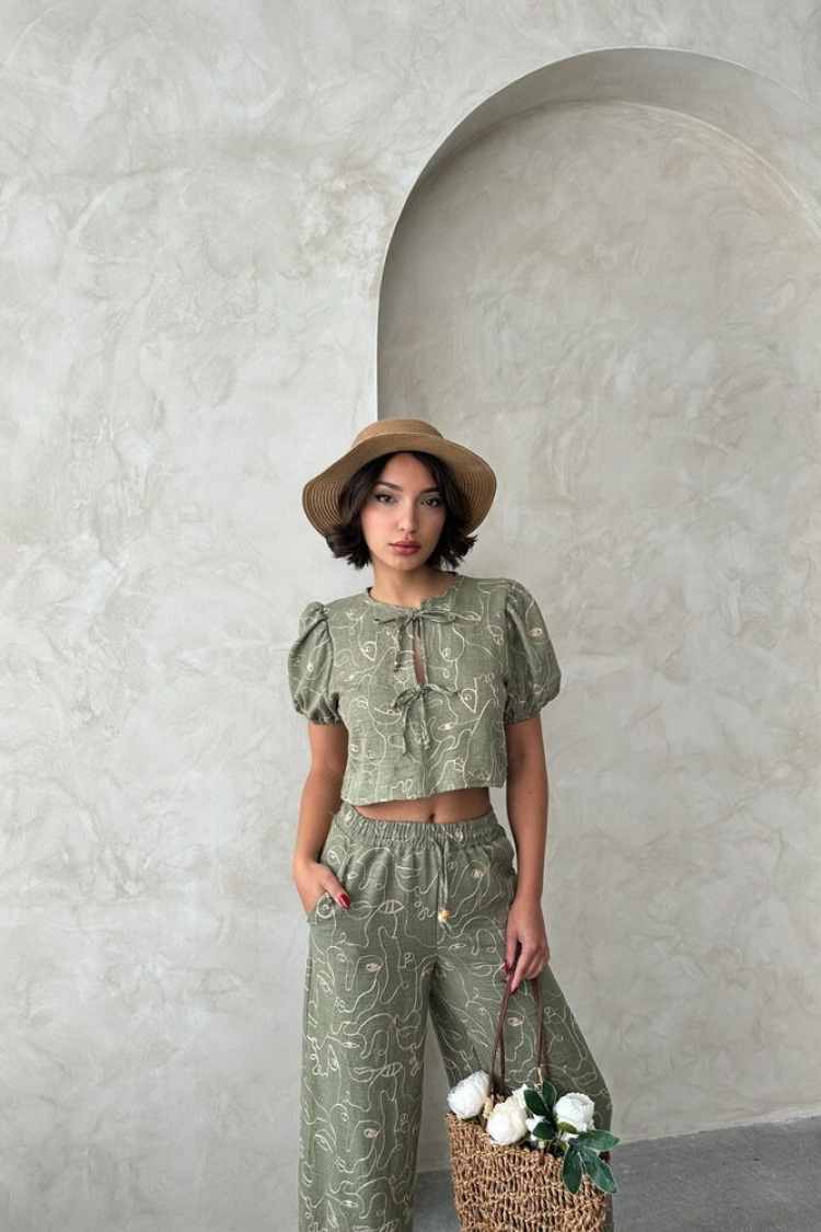 Embroidered Front Tie Blouse - Light