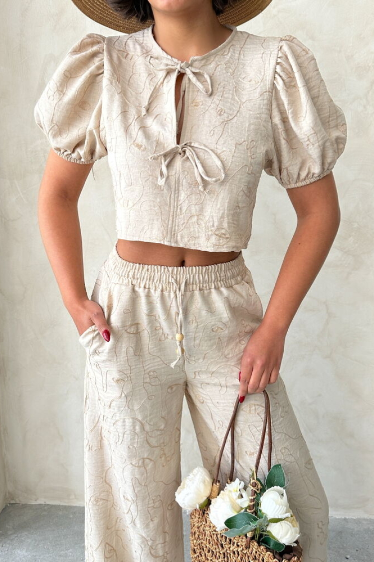 Embroidered Front Tie Blouse