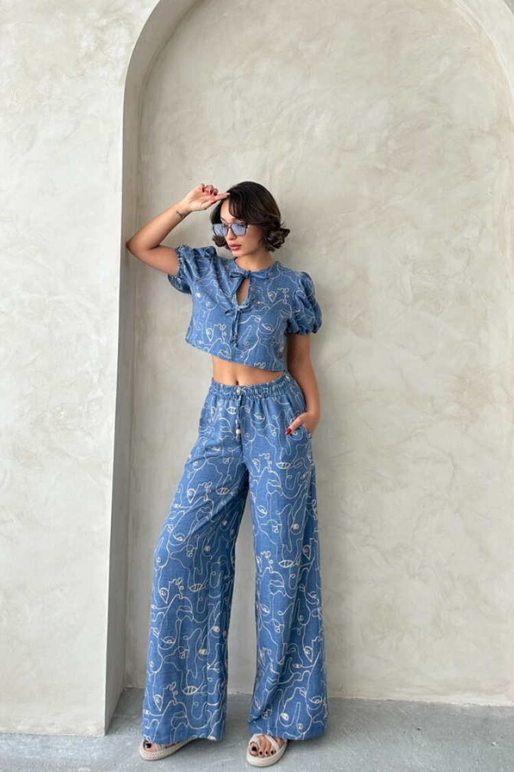 Embroidered Front Tie Blouse - Dark