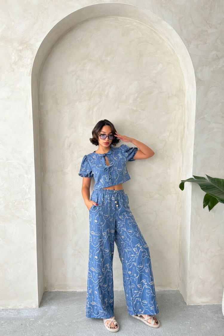 Embroidered Front Tie Blouse - Dark