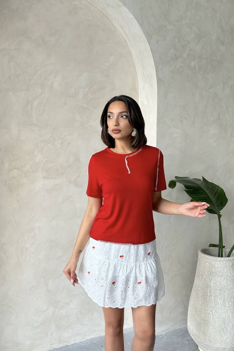 Floral Embroidered Above Knee Wholesale Skirt