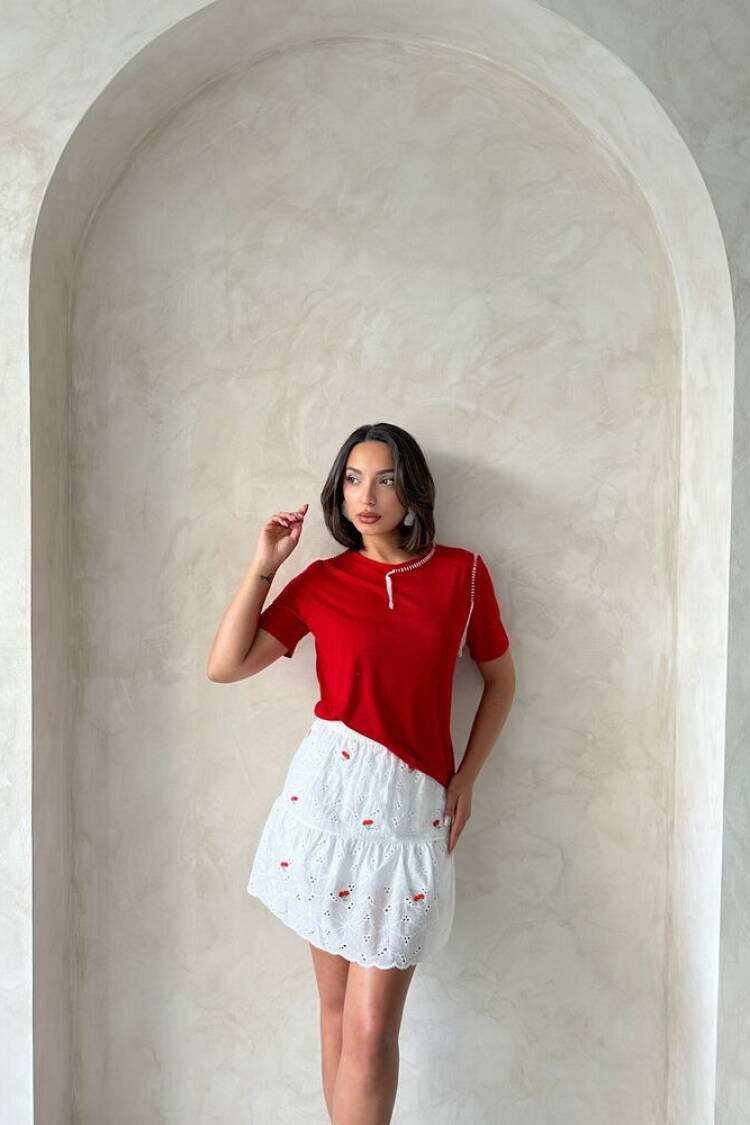 Floral Embroidered Above Knee Wholesale Skirt