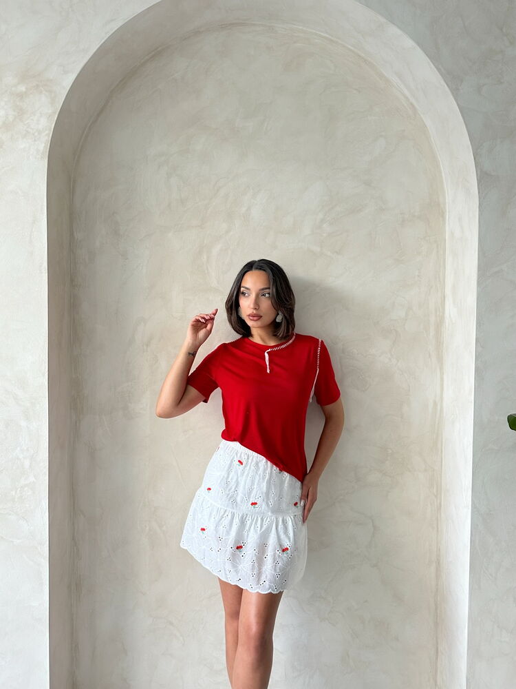 Floral Embroidered Above Knee Wholesale Skirt