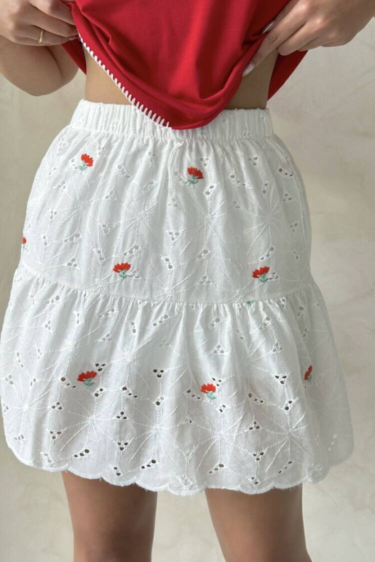 Floral Embroidered Above Knee Wholesale Skirt