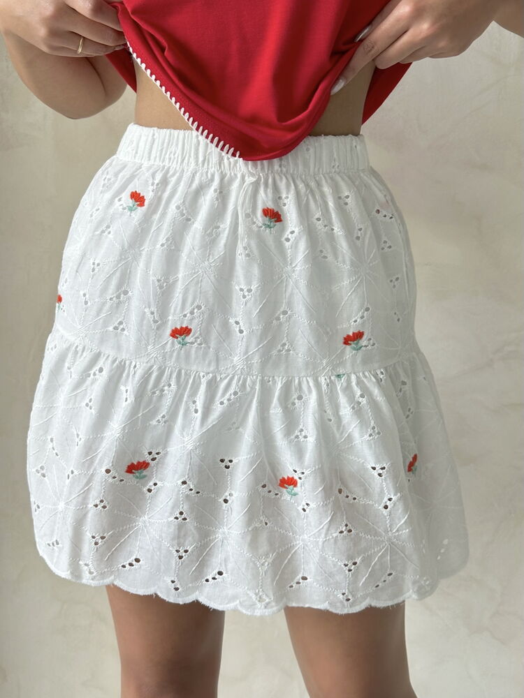 Floral Embroidered Above Knee Wholesale Skirt