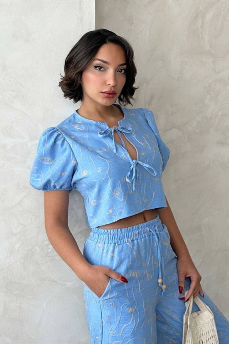Embroidered Front Tie Blouse - Light - Topshow - Globality Store - Women Clothes Wholesale Turkey
