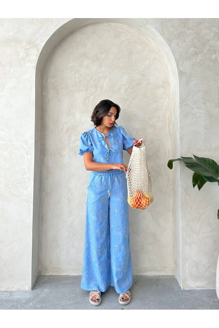 Embroidered Front Tie Blouse - Light