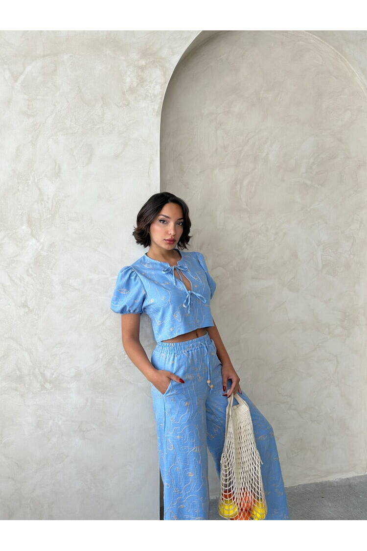 Embroidered Front Tie Blouse - Light