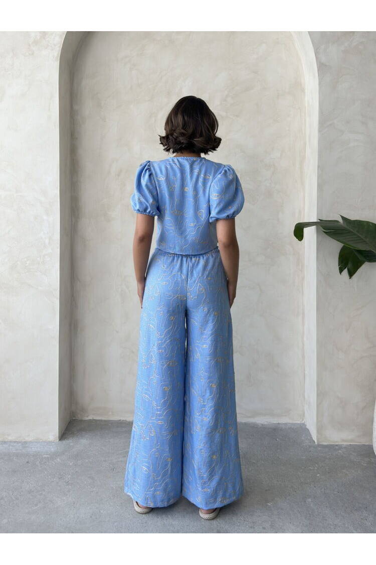 Embroidered Front Tie Blouse - Light