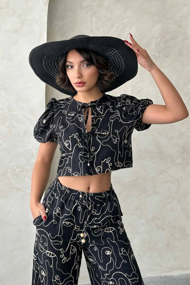 Embroidered Front Tie Blouse - Topshow - Globality Store - Women Clothes Wholesale Turkey