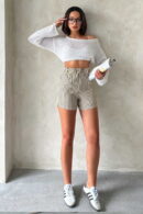 D1983 Striped Shorts - Mustard - Topshow - Globality Store - Women Clothes Wholesale Turkey