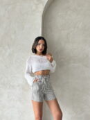 D1983 Striped Shorts - Mustard - Topshow - Globality Store - Women Clothes Wholesale Turkey