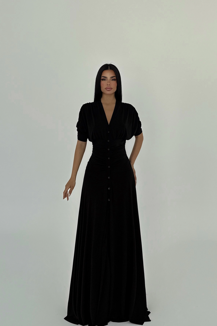 Button Detailed Long Dress - EYYO ATELIER - Globality Store - Women Clothes Wholesale Turkey