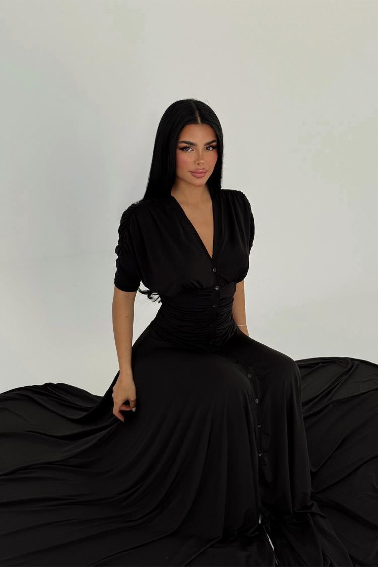 Button Detailed Long Dress