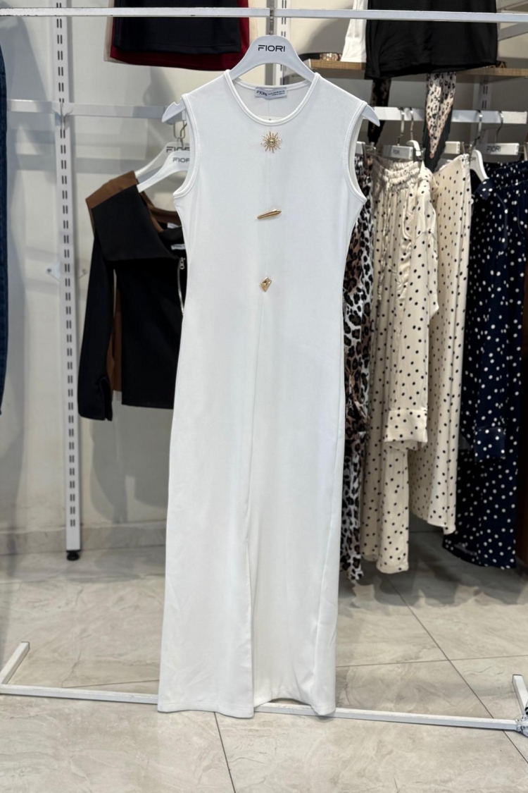 Draped Sun Accessory Zero Sleeve Side Slit Dress - Fiori - Globality Store - Women Clothes Wholesale Turkey