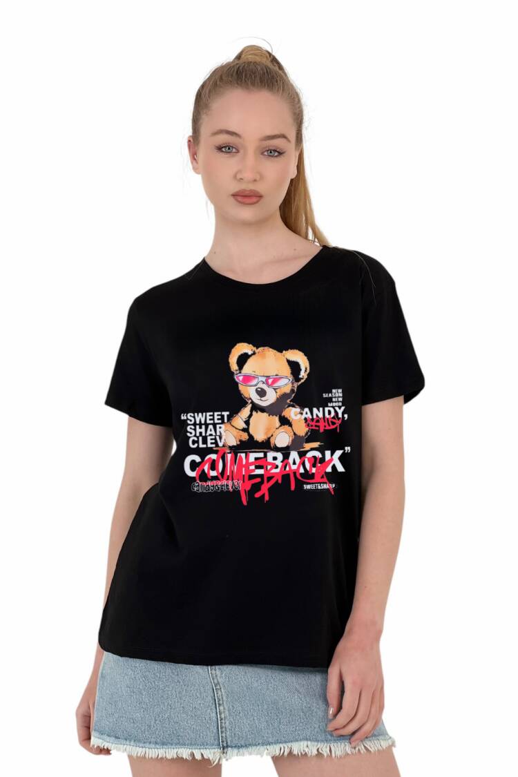 Cool Bear Printed T-Shirt —& White