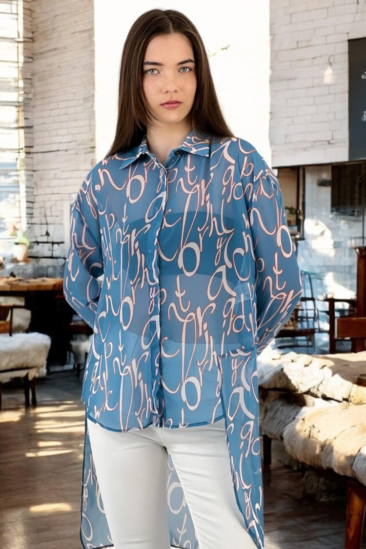 Long Chiffon Shirt - MISS POEM - Globality Store - Women Clothes Wholesale Turkey