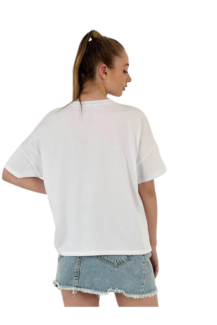 Stone Embroidered Self Made Oversize T-Shirt — Grey & White