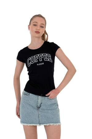 Summer Coffe Print Short Sleeve Skinny White T-Shirt - MISS POEM - Globality Store - Women Clothes Wholesale Turkey