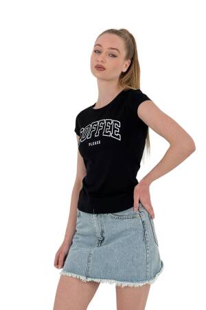 Summer Coffe Print Short Sleeve Skinny White T-Shirt - MISS POEM - Globality Store - Women Clothes Wholesale Turkey