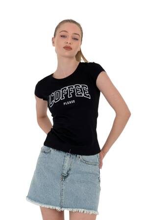 Summer Coffe Print Short Sleeve Skinny White T-Shirt - MISS POEM - Globality Store - Women Clothes Wholesale Turkey