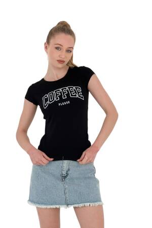 Summer Coffe Print Short Sleeve Skinny White T-Shirt - MISS POEM - Globality Store - Women Clothes Wholesale Turkey