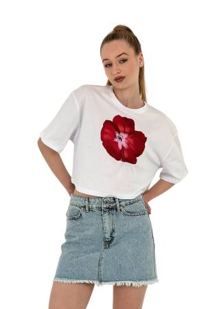 Oversize Rose Printed Short Black Crop T Shirt - MISS POEM - Globality Store - Women Clothes Wholesale Turkey