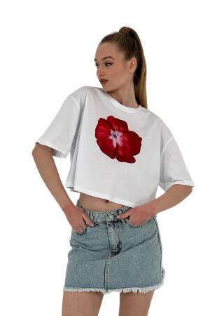 Oversize Rose Printed Short Black Crop T Shirt - MISS POEM - Globality Store - Women Clothes Wholesale Turkey