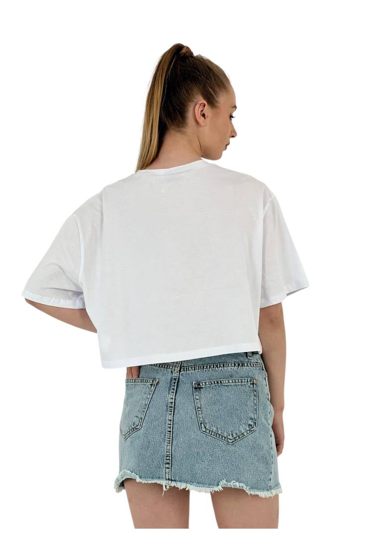 Oversize Rose Printed Short Black Crop T Shirt
