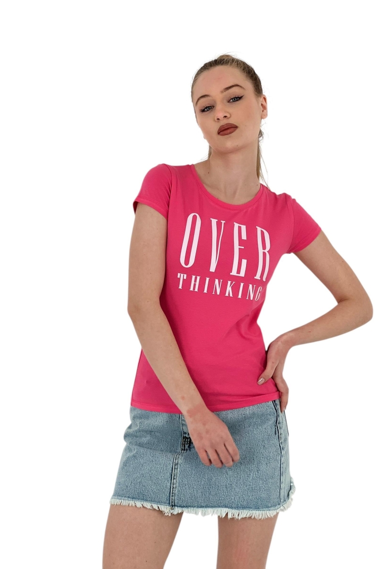 Thinking Printed Short Sleeve SlimT-Shirt - MISS POEM - Globality Store - Women Clothes Wholesale Turkey