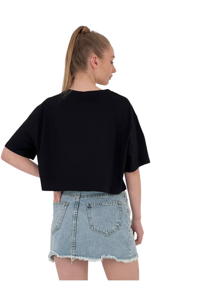 Oversize Rose Printed ShortCrop T Shirt