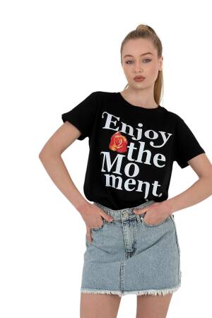 The Moment Printed Black Oversized T-shirt - MISS POEM - Globality Store - Women Clothes Wholesale Turkey