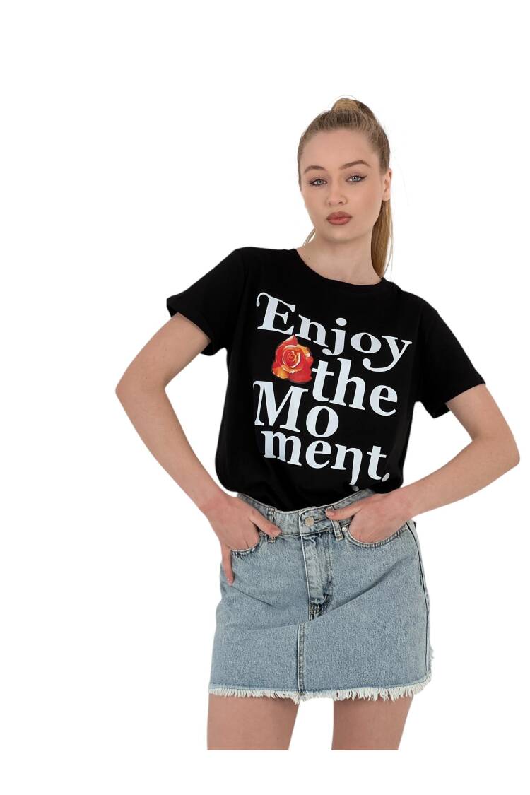 The Moment Printed Black Oversized T-shirt - MISS POEM - Globality Store - Women Clothes Wholesale Turkey