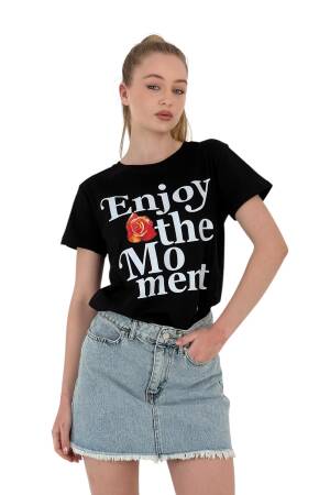 The Moment Printed Black Oversized T-shirt - MISS POEM - Globality Store - Women Clothes Wholesale Turkey
