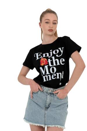 The Moment Printed Black Oversized T-shirt - MISS POEM - Globality Store - Women Clothes Wholesale Turkey